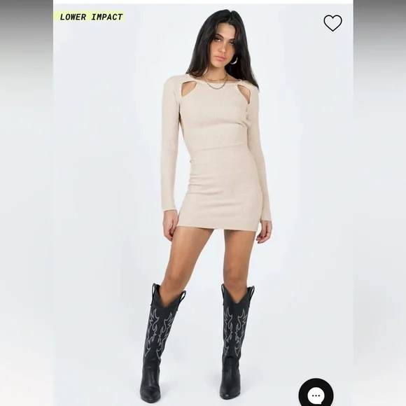 NWT Princess Polly Neruda Knit Mini Dress Beige 4 - Picture 2 of 8